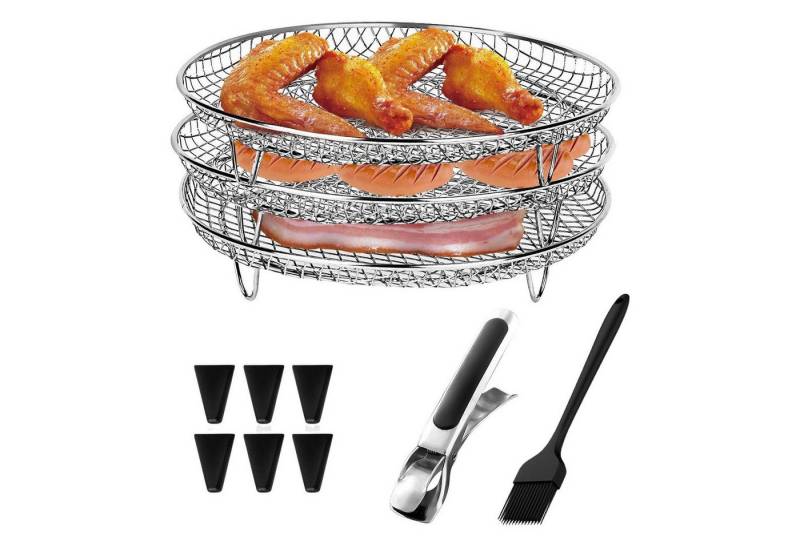 BlingBin Küchenmaschinen Zubehör-Set 3-lagiges Luftfritteusen Regal aus lebensmittelechtem Edelstahl, Zubehör für Passend für alle gängigen Fritteusen einschließlich 4,2 Liter, 5,3 Liter, 5,5 Liter, 5,8 Liter und 6,8 Liter Modelle., für Ofen Airfryer Zubehör Rund von BlingBin