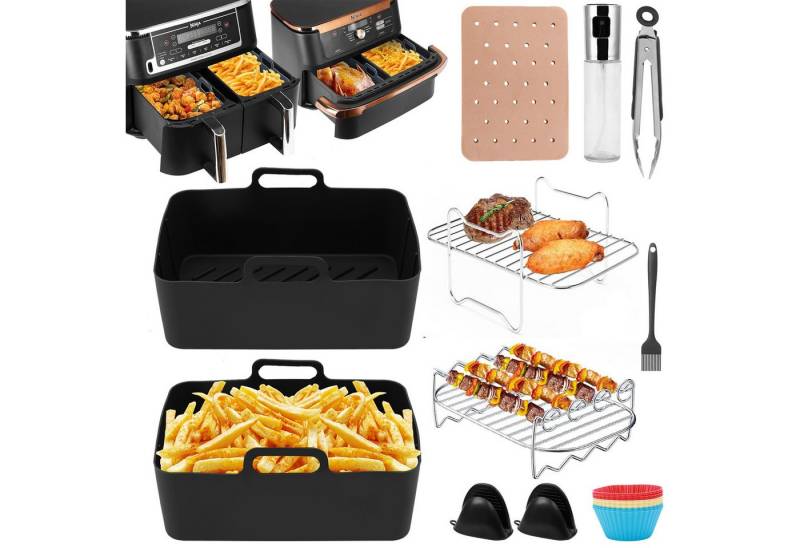 BlingBin Küchenmaschinen Zubehör-Set Airfryer Zubehör für Ninja AF400EU 9-10.4L XXL Heissluftfritteuse, Zubehör für Ninja AF400EU, AF500EU, 9-10.4L XXL Heissluftfritteuse, Einschließlich Silikonform, ölspray, Grillrost, Backform Silikon,etc. von BlingBin