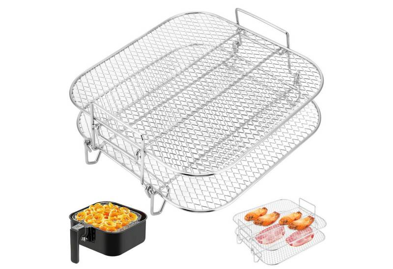 BlingBin Küchenmaschinen Zubehör-Set Fritteusengestell für 5.5-8L Luftfritteuse 2-Etagen-Luftfritteuse, Zubehör für Kompatibel mit quadratischer Fritteuse, Quadratische Luftfritteuse Zubehör für Air Fryer Heißluftfritteuse von BlingBin