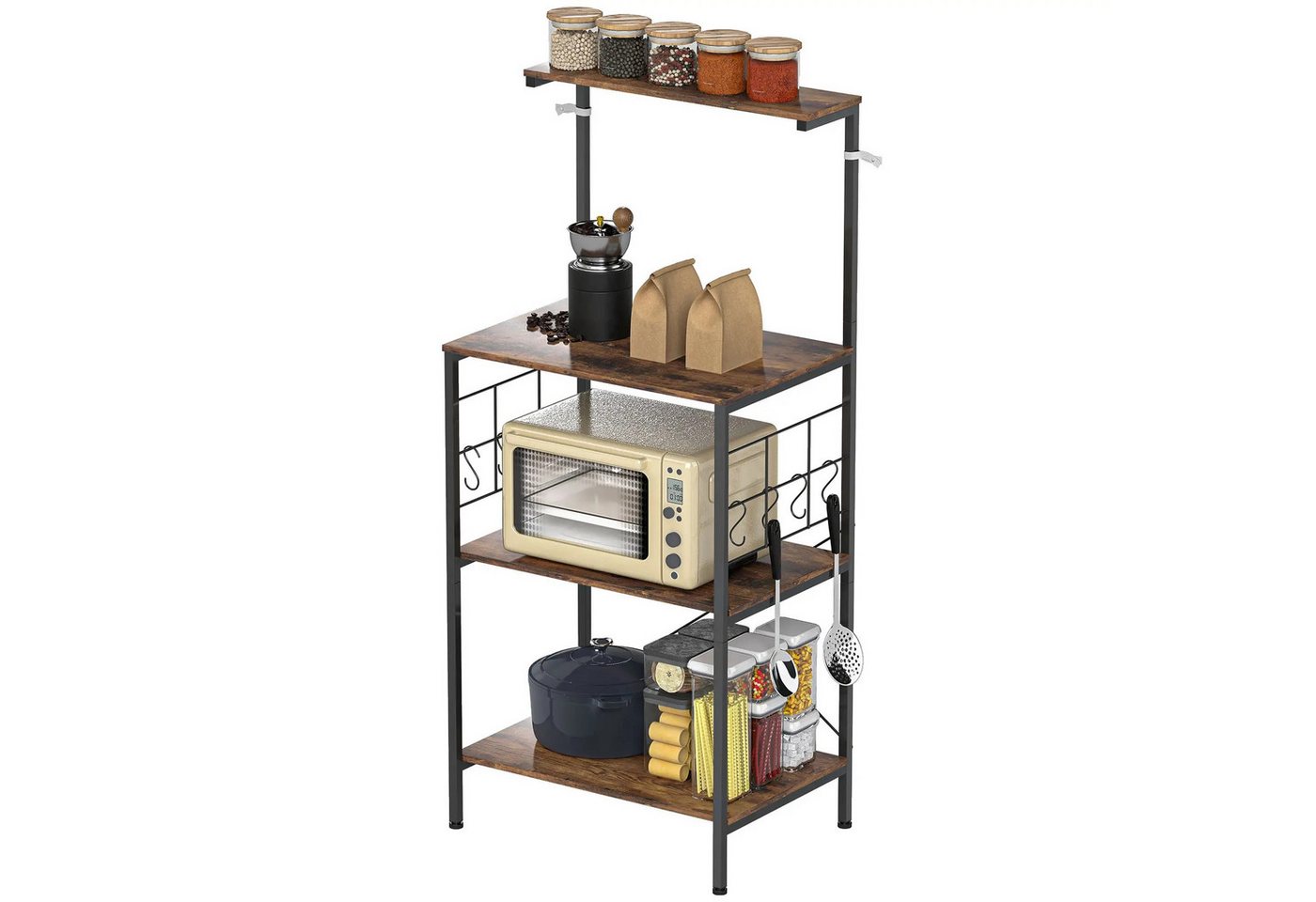 BlingBin Küchenregal Bäckerregal Standregal mit 8 Haken, 2 Ablagen, Metallgitterpaneele, 1er Set 1-tlg., perfekt für Mikrowellen, Geschirr und mehr BlingBin Küchenregal Bäckerregal Standregal mit 8 Haken, 2 Ablagen, Metallgitterpaneele, 1er Set 1-tlg., perfekt für Mikrowellen, Geschirr und mehr von BlingBin