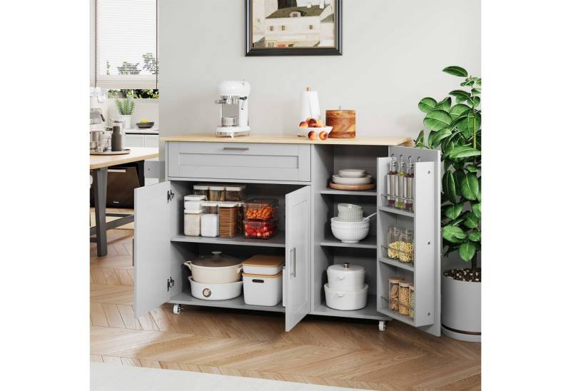 BlingBin Küchentisch Küchentisch Arbeitsplatte klappbar, Eiche Maserung Schrank (1 Set, 1-St., 132 x 44 x 90 cm), 5 Rollen, geeignet für Küche/Essen/Haus von BlingBin