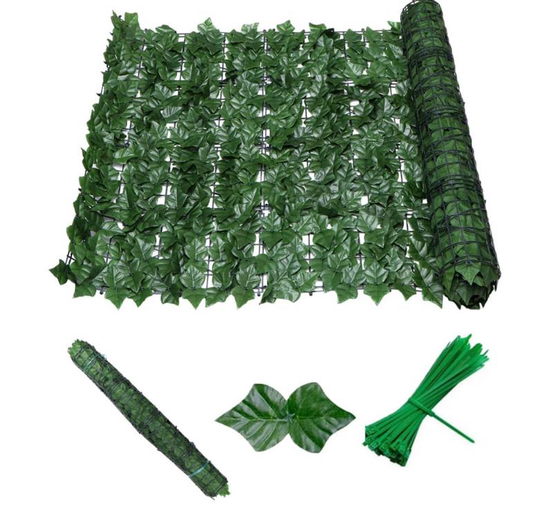 BlingBin Kunsthecken-Sichtschutz Künstliche Efeu Garten Sichtschutz, Balkon Blätter Zäune Sichtschutz, (1 Set, 1-St., mit 20 Kabelbinder), 1 x 3 Meter künstliche Efeublätter zur Dekoration von BlingBin
