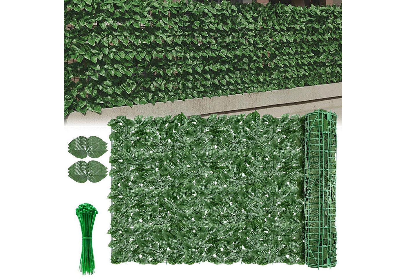 BlingBin Kunsthecken-Sichtschutz Künstliche Efeu Hecke Sichtschutz, Balkon Sichtschutz Efeu, (1 x Künstliche Efeu Garten Sichtschutz, 1-St., 100*300cm), Dekoration für Außenbereich Gartendekoration Sichtschutz Windschutz von BlingBin