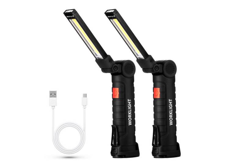 BlingBin LED Arbeitsleuchte Werkstattlampe Taschenlampe Werkstatt Handlampe mit Magnet und Haken, USB wiederaufladbar Drehbar und faltbar 5 Modi einstellbar Arbeitslicht, LED fest integriert, Tageslichtweiß, rotes Licht, COB Inspektionsleuchten mit magnetischen Base für Autoreparatur von BlingBin