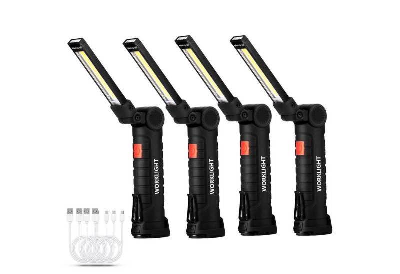 BlingBin LED Arbeitsleuchte Werkstattlampe Taschenlampe Werkstatt Handlampe mit Magnet und Haken, USB wiederaufladbar Drehbar und faltbar 5 Modi einstellbar Arbeitslicht, LED fest integriert, Tageslichtweiß, rotes Licht von BlingBin