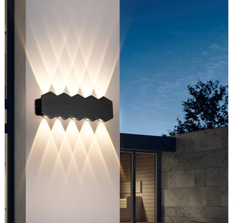 BlingBin LED Außen-Wandleuchte LED Wandleuchte IP65 Up & Down, warmweiß, modern, Schwarz 10W, Gartenlichter, LED fest integriert, Warmweiß, IP65 staub- und wasserdicht – für Innen- und Außenbereiche geeignet von BlingBin