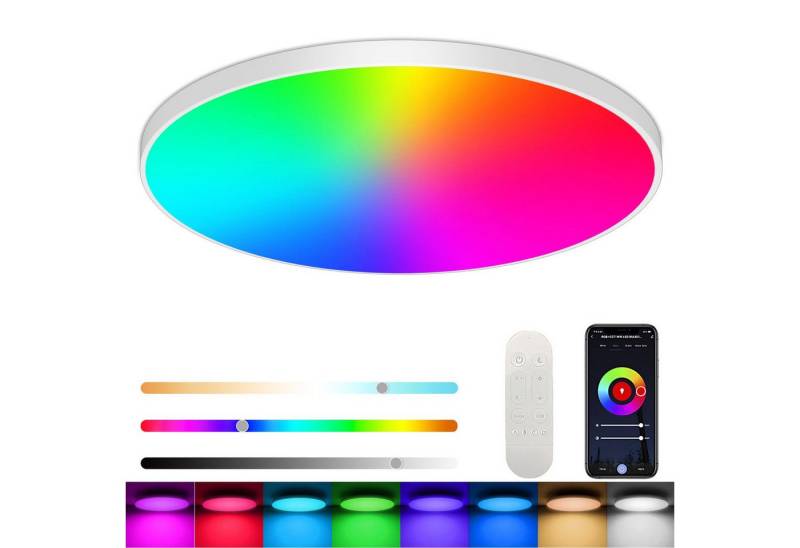 BlingBin LED Deckenleuchte 24W RGB Deckenlampe WiFi Bluetooth Fernbedienung APP-Steuerung, Ø30 cm, Fernbedienung, WIFI, 0-100 % stufenloses Dimmen, LED fest integriert, RGB Farbwechsel, Smart WiFi LED Deckenlampe 2700K-6500K Rund LED Lampe, 220 V von BlingBin