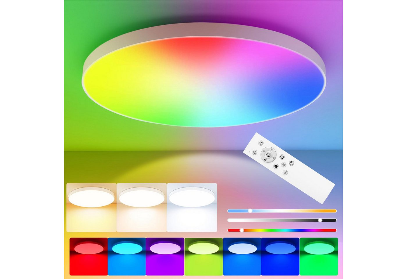 BlingBin LED Deckenleuchte 36 W dimmbare RGB-Deckenleuchte mit Farbwechsel und Fernbedienung, Unterstützt die doppelte Steuerung der Handy-App und der 2,4-G-Fernbedienung, LED fest integriert, Weißes Licht, Warmes Licht, Neutrales Licht, RGB, LED Deckenleuchten für Wohnzimmer Schlafzimmer Badezimmer Kinderzimmer BlingBin LED Deckenleuchte 36 W dimmbare RGB-Deckenleuchte mit Farbwechsel und Fernbedienung, Unterstützt die doppelte Steuerung der Handy-App und der 2,4-G-Fernbedienung, LED fest integriert, Weißes Licht, Warmes Licht, Neutrales Licht, RGB, LED Deckenleuchten für Wohnzimmer Schlafzimmer Badezimmer Kinderzimmer von BlingBin
