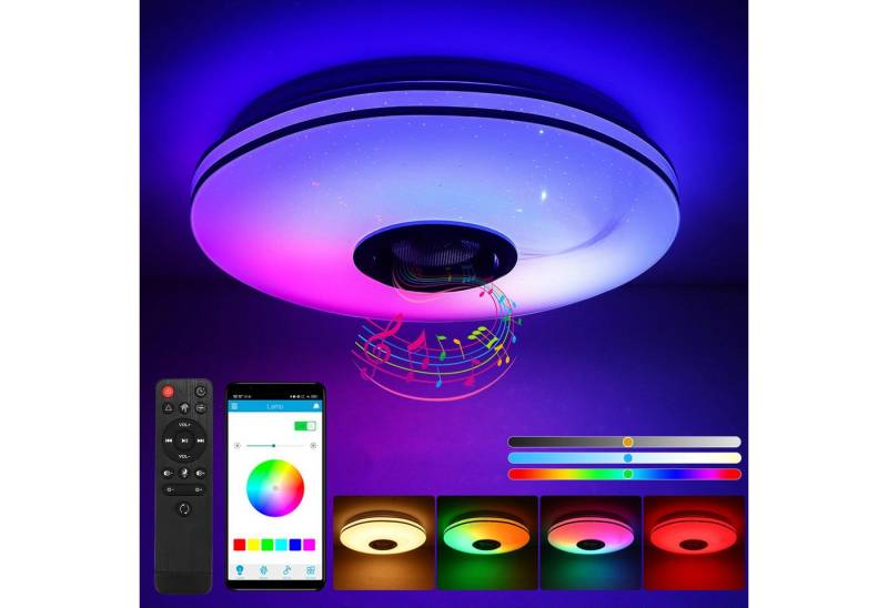 BlingBin LED Deckenleuchte 36W Deckenlampe Dimmbar, Rund, Ø30CM, Weiß, mit Fernbedienung, LED fest integriert, RGB Farbwechsel + Warmweiß & Neutralweiß & Kaltweiß, LED Deckenlampe mit Fernbedienung oder APP-Steuerung,RGBW Farbwechsel von BlingBin