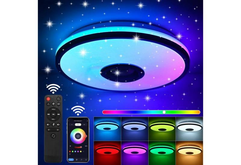 BlingBin LED Deckenleuchte 36W Deckenlampe Dimmbar, Rund, Ø30CM, Weiß, mit Fernbedienung, LED fest integriert, RGB Farbwechsel + Warmweiß & Neutralweiß & Kaltweiß, RGB Farbwechsel Deckenlampe mit Fernbedienung, Sternenhimmel Lampe von BlingBin