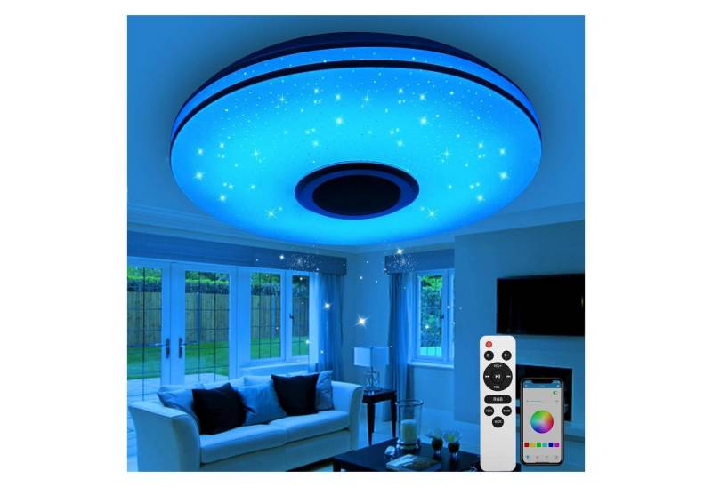 BlingBin LED Deckenleuchte 36W Deckenlampe Dimmbar mit Bluetooth Lautsprecher & Fernbedienung, APP-Steuerung, Timing-Funktion, LED fest integriert, warmweiß, neutralweiß, kaltweiß, RGB, RGBW Farbwechsel für Schlafzimmer Kinderzimmer Wohnzimmer von BlingBin