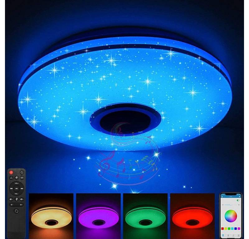 BlingBin LED Deckenleuchte 36W LED-Deckenleuchte, dimmbar, mit Fernbedienung, Dimmbar, Fernbedienung, Wandschalter und Mobiltelefon-Bluetooth-App, mehrere Steuerungsmethoden, LED fest integriert, wärmt Weiß natürliches Licht kaltes Weiß RGB, LED Deckenleuchte mit Fernbedienung oder APP-Steuerung, einstellbar von BlingBin
