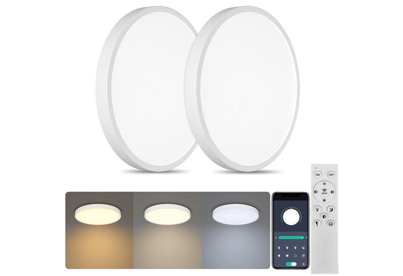 BlingBin LED Deckenleuchte 36W Modern Rund Lampe Dimmbar mit Fernbedienung, Ø30CM 2300LM, App-Steuerung RGB Farbwechsel Flach Deckenlampe, LED fest integriert, Warmweiße, Neutrale, Kaltweiße, RGB, LED Deckenlampe für Schlafzimmer/Wohnzimmer/Balkon, 3000-6000K BlingBin LED Deckenleuchte 36W Modern Rund Lampe Dimmbar mit Fernbedienung, Ø30CM 2300LM, App-Steuerung RGB Farbwechsel Flach Deckenlampe, LED fest integriert, Warmweiße, Neutrale, Kaltweiße, RGB, LED Deckenlampe für Schlafzimmer/Wohnzimmer/Balkon, 3000-6000K von BlingBin