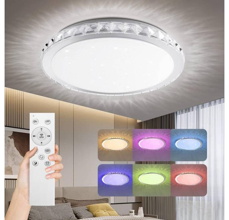 BlingBin LED Deckenleuchte 36W Ø30cm Kristall Modern Schlafzimmerlampe mit RGB Farbwechsel, dimmbar, LED fest integriert, RGB, Deckenlampe mit Fernbedienung für Schlafzimmer Flur Balkon Büro von BlingBin