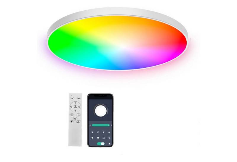 BlingBin LED Deckenleuchte Dimmbar Ø30CM, 36W RGB Farbwechsel Deckenlampe mit Fernbedienung, Wandsteuerung/mobile App (intelligentes Licht) mit 2,4-G-Fernbedienung, LED fest integriert, Warmweißes Licht, Neutrales Licht, Kaltweißes Licht, Buntes RGB-Licht, Moderne Deckenleuchte für Flur, Korridor, Küche, Schlafzimmer, Büro von BlingBin