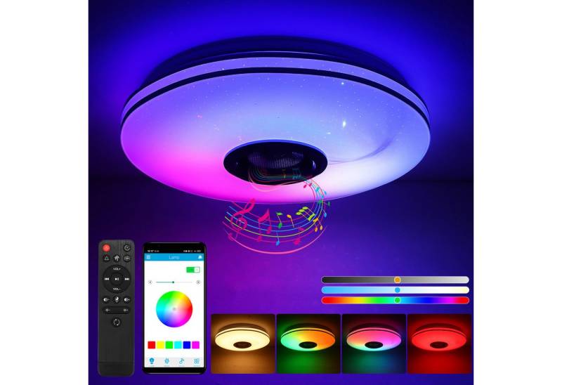 BlingBin LED Deckenleuchte Dimmbar mit Bluetooth Lautsprecher LED Deckenlampe mit Fernbedienung, Fernbedienung, Bluetooth-APP-Steuerung für Mobiltelefone, LED fest integriert, Warmweiß, Kaltweiß, RGB bunt, APP-Steuerung LED Musik Deckenlampe mit RGB Farbwechsel von BlingBin