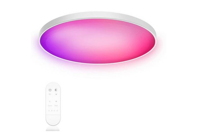BlingBin LED Deckenleuchte Dimmbar mit Fernbedienung, 24W RGB Farbwechsel LED Deckenlampe, 2.4G-Wifi Deckenleuchte, LED fest integriert, warmes Weiß, Neutrales Licht, Kaltes Weiß, RGB, 3000K-6500K Rund LED Lampe für Schlafzimmer, Wohnzimmer, Kinderzimmer von BlingBin