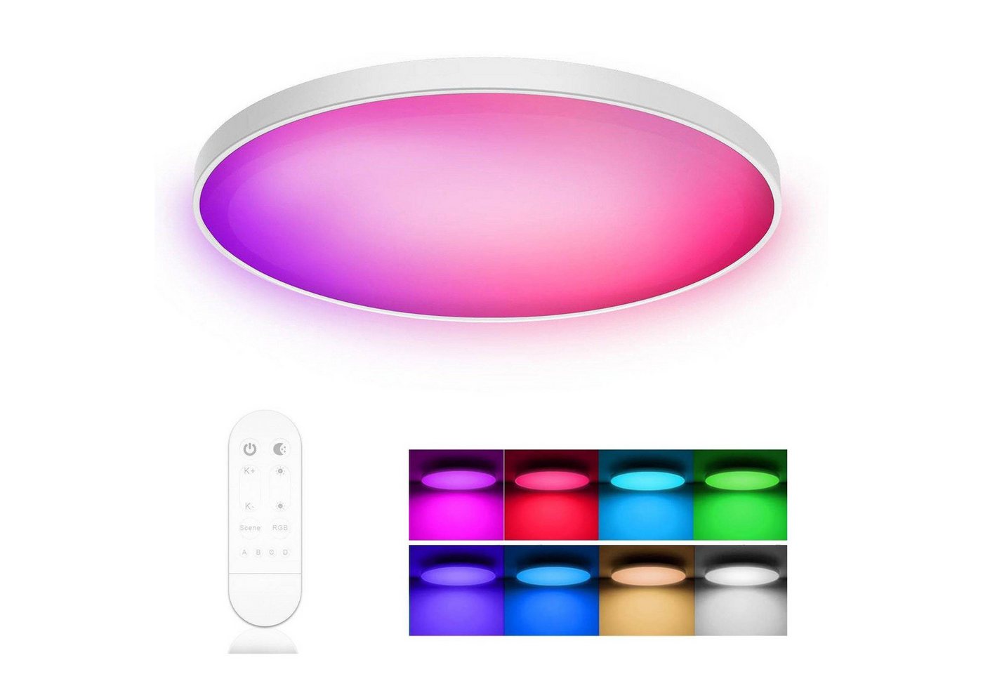 BlingBin LED Deckenleuchte Dimmbar mit Fernbedienung, 24W RGB Farbwechsel LED Deckenlampe, 2.4G-Wifi Deckenleuchte, LED fest integriert, warmes Weiß, Neutrales Licht, Kaltes Weiß, RGB, 3000K-6500K Rund LED Lampe für Schlafzimmer, Wohnzimmer, 1 Stück BlingBin LED Deckenleuchte Dimmbar mit Fernbedienung, 24W RGB Farbwechsel LED Deckenlampe, 2.4G-Wifi Deckenleuchte, LED fest integriert, warmes Weiß, Neutrales Licht, Kaltes Weiß, RGB, 3000K-6500K Rund LED Lampe für Schlafzimmer, Wohnzimmer, 1 Stück von BlingBin