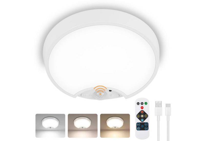 BlingBin LED Deckenleuchte Dimmbare LED Akku Deckenlampe mit Bewegungsmelder und Fernbedienung, Bewegungssensor, Dimmbar, Timer, LED fest integriert, Kaltweiß, Warmweiß, Neutralweiß, mit 3 Modi Batteriebetrieben für Bad Flur Küche Dachböden Treppe von BlingBin