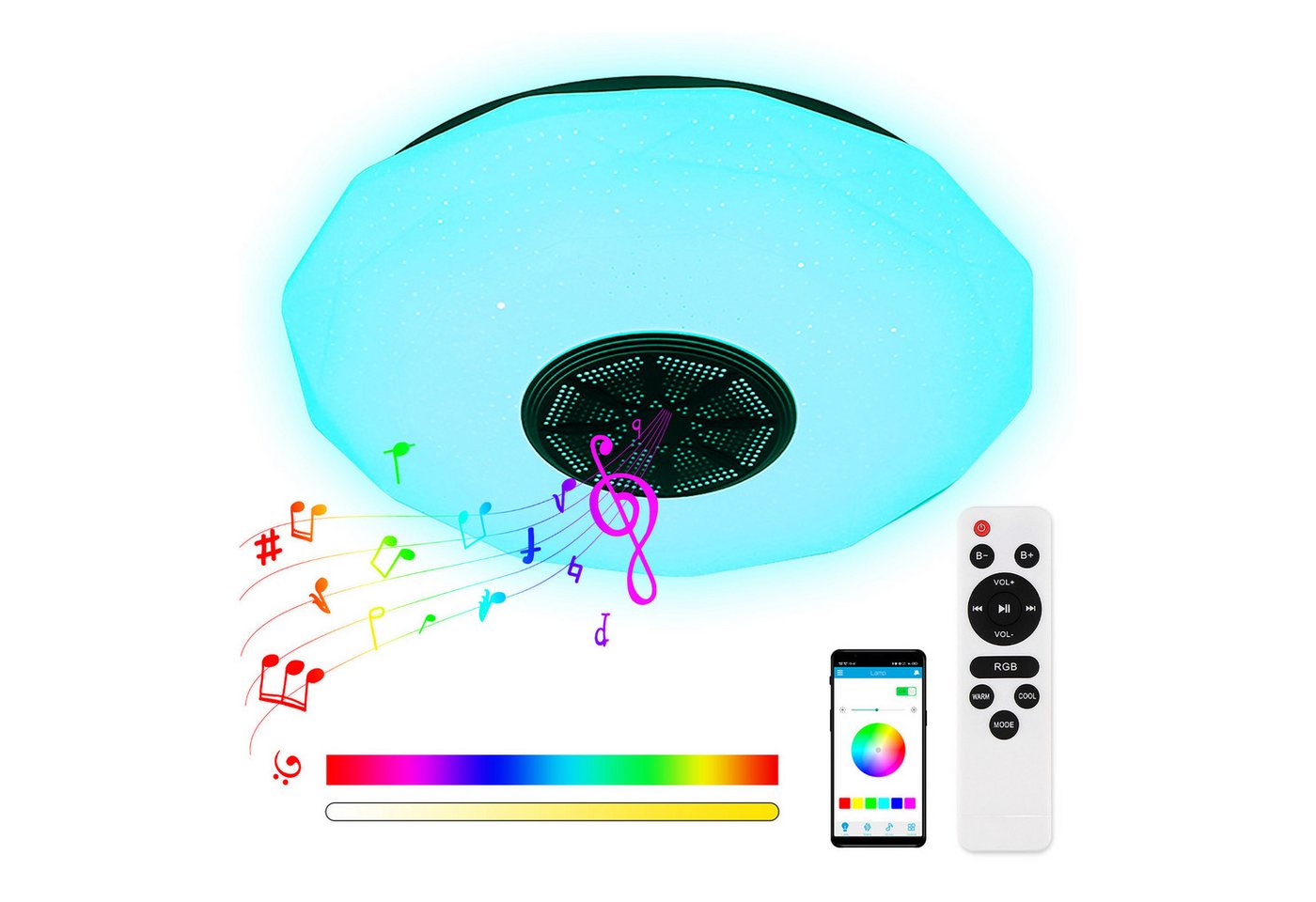 BlingBin LED Deckenleuchte Fernbedienung & APP-Steuerung Dimmbar 36W mit Bluetooth Lautsprecher, LED Musik Deckenlampe, LED fest integriert, Warmes, kaltes Weiß, RGB, Deckenlampe Sternenhimmel RGB Farbwechsel für Schlafzimmer/Wohnzimmer BlingBin LED Deckenleuchte Fernbedienung & APP-Steuerung Dimmbar 36W mit Bluetooth Lautsprecher, LED Musik Deckenlampe, LED fest integriert, Warmes, kaltes Weiß, RGB, Deckenlampe Sternenhimmel RGB Farbwechsel für Schlafzimmer/Wohnzimmer von BlingBin