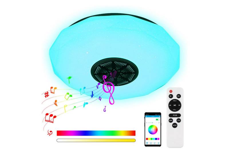 BlingBin LED Deckenleuchte Fernbedienung & APP-Steuerung Dimmbar 36W mit Bluetooth Lautsprecher, LED Musik Deckenlampe, LED fest integriert, Warmes, kaltes Weiß, RGB, Deckenlampe Sternenhimmel RGB Farbwechsel für Schlafzimmer/Wohnzimmer von BlingBin