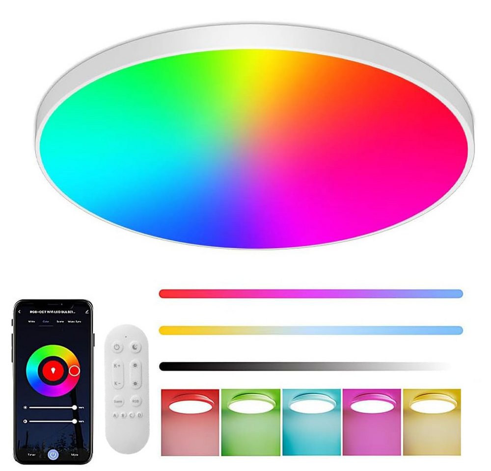 BlingBin LED Deckenleuchte LED-Deckenleuchte mit Fernbedienung, Dimmbar und mit RGB-Farbwechsel, Wifi Deckenleuchte, LED fest integriert, RGB, Geeignet für Wohnzimmer, Schlafzimmer, Arbeitszimmer, Bar usw. BlingBin LED Deckenleuchte LED-Deckenleuchte mit Fernbedienung, Dimmbar und mit RGB-Farbwechsel, Wifi Deckenleuchte, LED fest integriert, RGB, Geeignet für Wohnzimmer, Schlafzimmer, Arbeitszimmer, Bar usw. von BlingBin