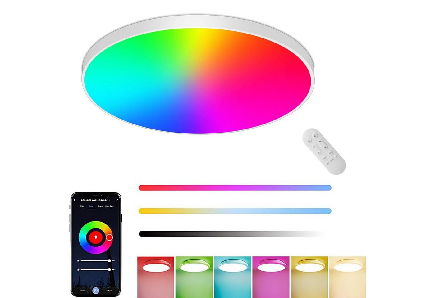 BlingBin LED Deckenleuchte LED-Smart-Deckenleuchte RGB dimmbar 24 W, Wifi Deckenleuchte, LED fest integriert, RGB, Die 2400LM-Lampe kann über eine Anwendung gesteuert werden. von BlingBin