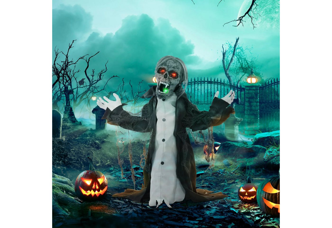 BlingBin LED-Dekofigur Beweglicher Zombie mit Sound und LED-Augen,Halloween-Gartendekoration (1er Set, 1 St., 102cm x 32cm x 75cm), Skelett/Zombie, beweglich, Bewegungssensor, LEDs & Sounds von BlingBin