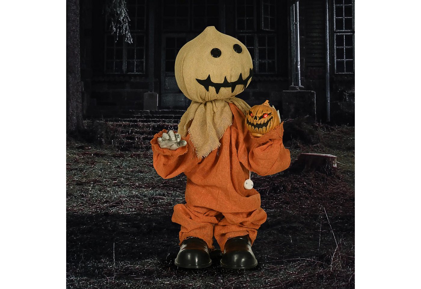 BlingBin LED-Dekofigur Halloween Dekoration 77cm Vogelscheuche mit Rote Augenleuchte (1er Set, 1 St., 60L x 26B x 77H cm), Deko mit Geräusch-, Bewegungssensor, beweglichen Armen von BlingBin
