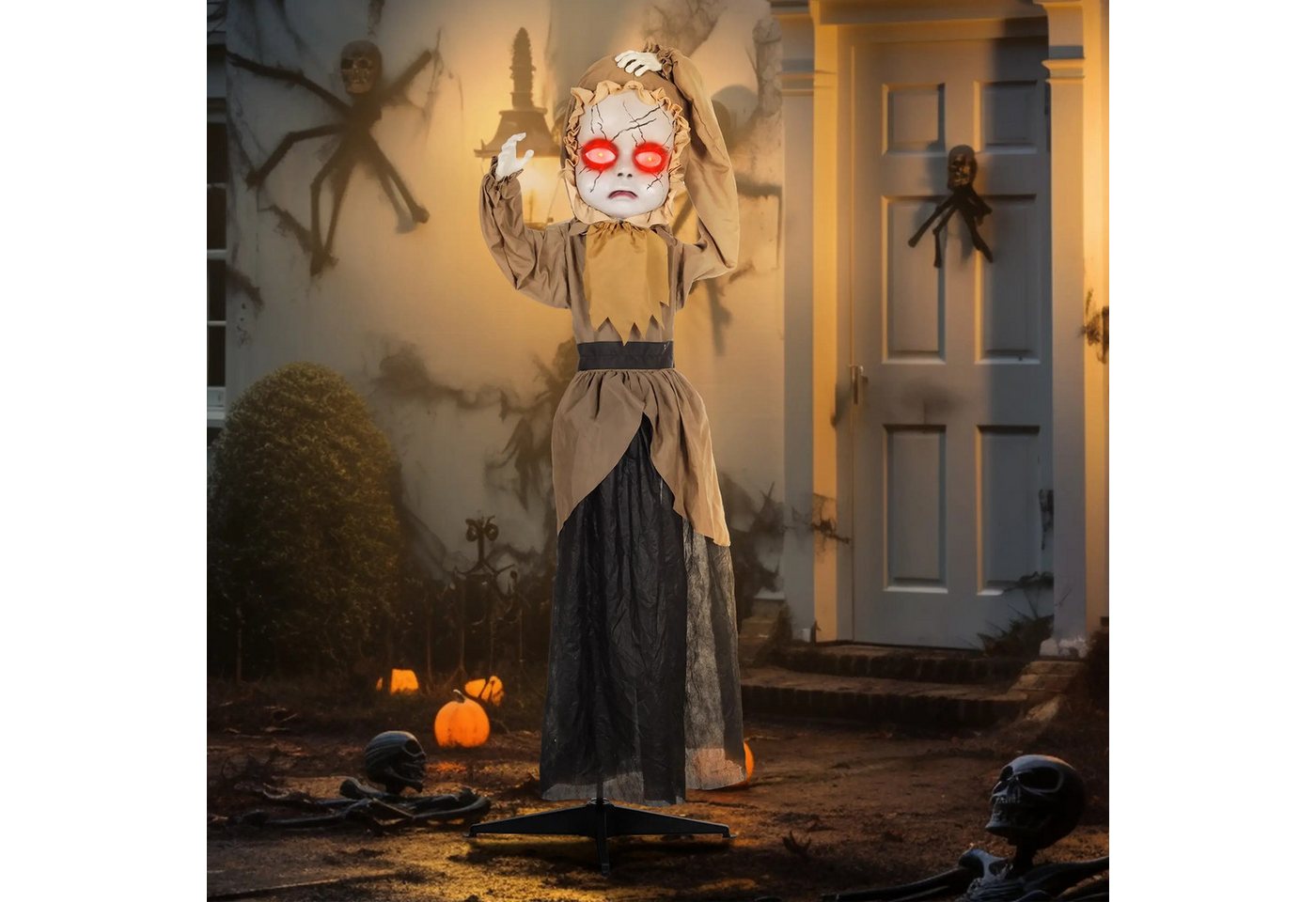 BlingBin LED-Dekofigur Halloween Garten Dekoration mit LED-Lichter und beweglicher Kopf (1er Set, 1 St., 60L x 18B x 160H cm), 160cm Grusel-Puppe Garten Dekofigur in Lebensgröße für Party von BlingBin