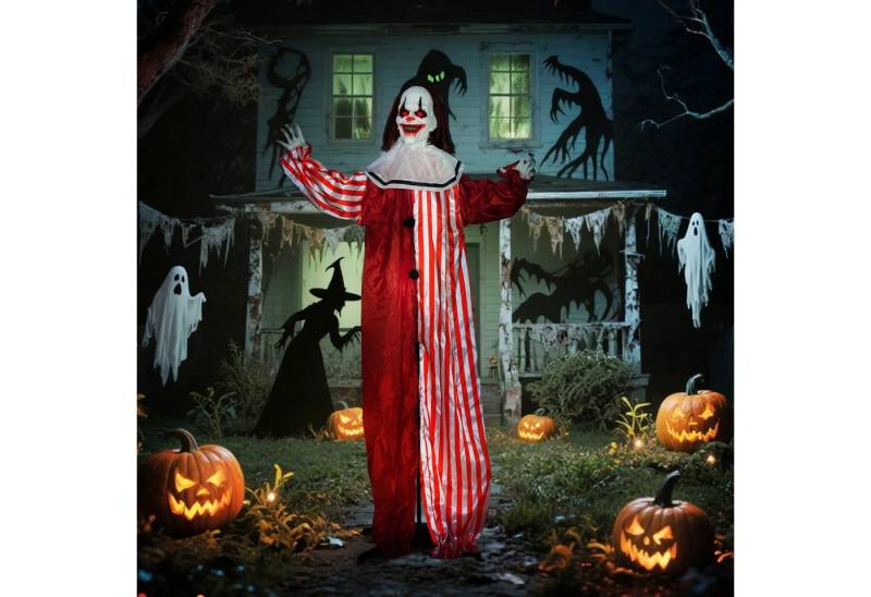 BlingBin LED-Dekofigur Halloween Garten Dekoration mit LED-Lichter und beweglicher Kopf (1er Set, 1 St., 70L x 16B x 165H cm), 165cm Clown Garten Dekofigur in Lebensgröße für Party von BlingBin