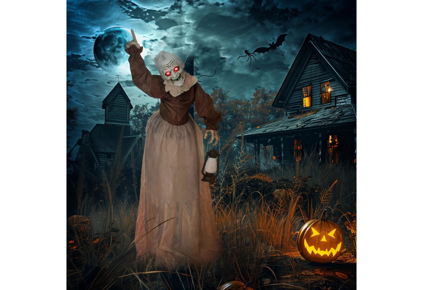 BlingBin LED-Dekofigur Halloween Garten Dekoration mit LED-Lichter und beweglicher Kopf (1er Set, 1 St., 90L x 25B x 150H cm), 150cm Hexe Garten Dekofigur in Lebensgröße für Party von BlingBin