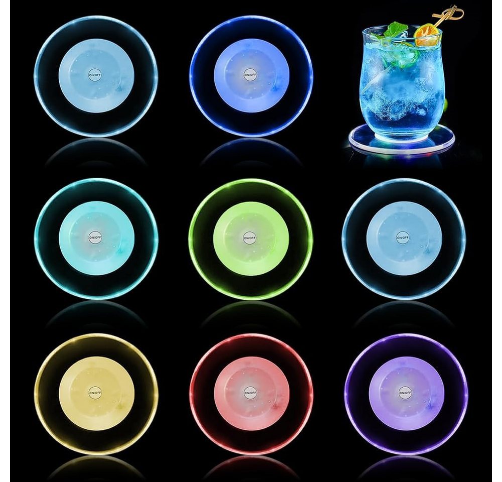 BlingBin LED Dekolicht Bunt LED Leuchtuntersetzer, Wasserdichter Untersetzer mit 7 Farben, Acryl Runder Leuchtmatte ON/Off Taste Getränke Untersetzer, LED fest integriert, 7 Farben, Ø 10cm LED Untersetzer für Partys Hochzeiten Bar Weihnachten, 8 Stück BlingBin LED Dekolicht Bunt LED Leuchtuntersetzer, Wasserdichter Untersetzer mit 7 Farben, Acryl Runder Leuchtmatte ON/Off Taste Getränke Untersetzer, LED fest integriert, 7 Farben, Ø 10cm LED Untersetzer für Partys Hochzeiten Bar Weihnachten, 8 Stück von BlingBin