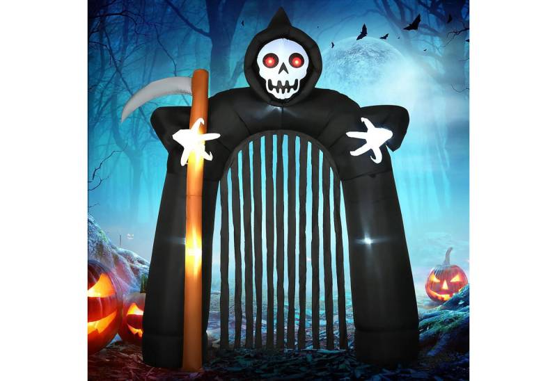 BlingBin LED Dekolicht Halloween aufblasbarer Sensenmann-Torbogen 2,85 m Große, aufblasbar, LED fest integriert, weiß, Halloween-Deko mit LED-Beleuchtung, Dekoration für & Außenbereiche von BlingBin