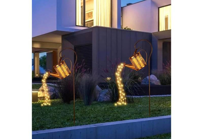 BlingBin LED Gartenleuchte Solar Gießkanne mit Lichterkette, LED Solarleuchte, Gartenlampe, Wasserdicht, LED fest integriert, Warmweiß, Gartendeko Gießkannenlicht Lichter für Hofweg Balkon Terrasse, 2Stück von BlingBin