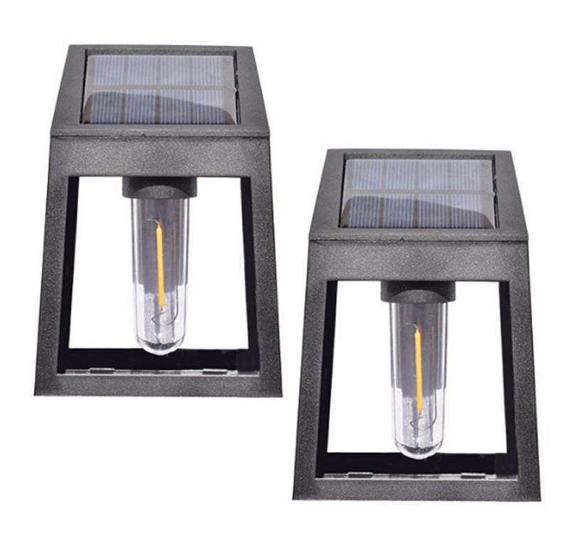BlingBin LED Gartenleuchte 2 Stück Solarlampen Wandleuchte für Außen Wolfram Solarleuchten, IP65 Wasserdicht, LED fest integriert, warmes Licht, LED Solar Aussenleuchte Gartenlampe Zaun Beleuchtung Solarlicht von BlingBin