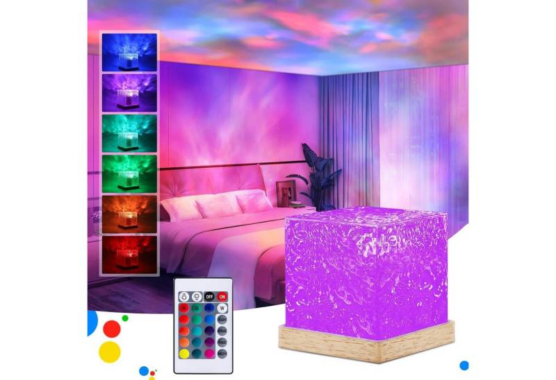 BlingBin LED Nachtlicht 16 Farben Wasserwellen Lampe Nachtlicht Cube mit Fernbedienung, USB-Stromversorgung, LED fest integriert, RGB, Sternenhimmel LED Projektor Nachtlicht, Kinder Zimmer Deko von BlingBin