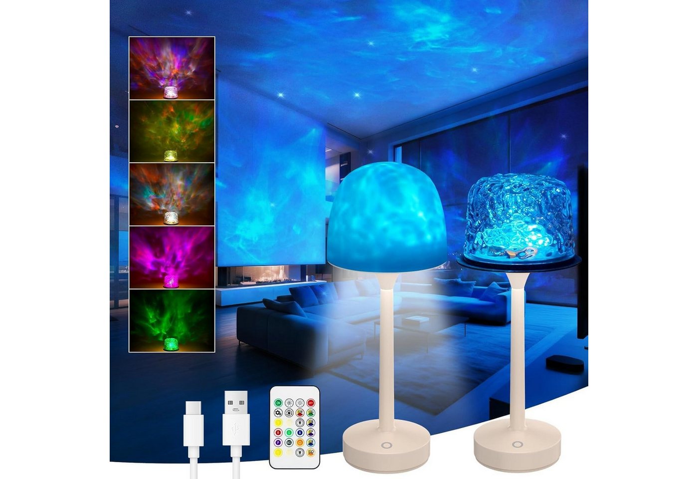 BlingBin LED Nachtlicht 16 Farben Wasserwellen Ocean Lampe Nachtlicht mit Fernbedienung, Wiederaufladbar, LED fest integriert, RGB, Warmweiß, Kaltweiß, Neutralweiß, Sternenhimmel LED Projektor Nachtlicht, Kinder Zimmer Deko BlingBin LED Nachtlicht 16 Farben Wasserwellen Ocean Lampe Nachtlicht mit Fernbedienung, Wiederaufladbar, LED fest integriert, RGB, Warmweiß, Kaltweiß, Neutralweiß, Sternenhimmel LED Projektor Nachtlicht, Kinder Zimmer Deko von BlingBin