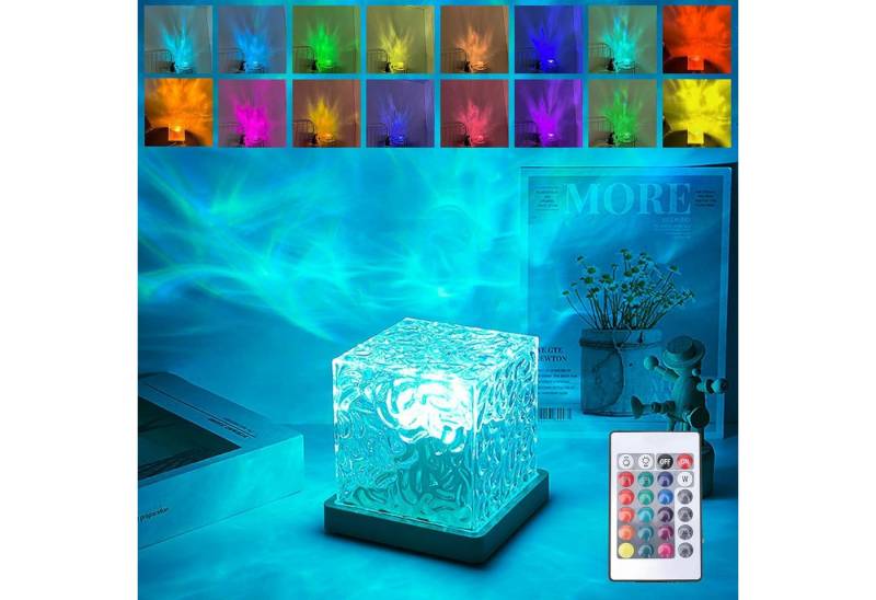 BlingBin LED Nachtlicht Acryl Wasserwellen Nordlicht Lampe mit Fernbedienung 16 RGB Farben, Fernbedienung, LED fest integriert, RGB, Wasserwellen Nordlicht Lampe Stimmungslicht für Party/Date/Bars Deko von BlingBin