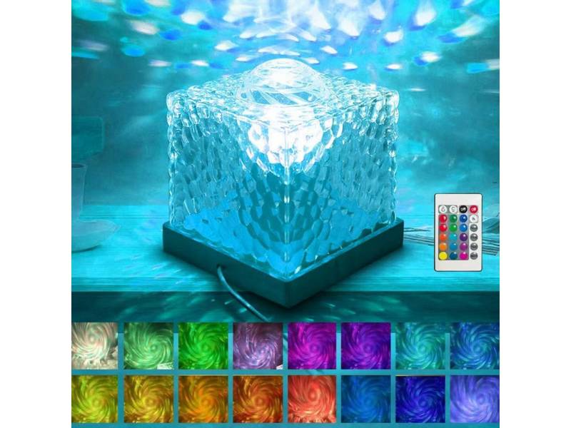 BlingBin LED Nachtlicht Galaxy Projektor Lampe mit 360° LED Effekt & Fernbedienung, RGB 16-Farben-Nachtlicht, LED fest integriert, RGB, Tischlampe Kristall Nachtlicht für Schlafzimmer, Wohnzimmer, 1 Stück von BlingBin