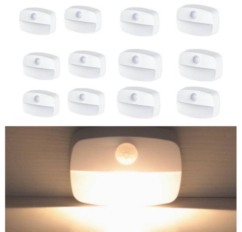 BlingBin LED Nachtlicht LED Nachtlicht mit Bewegungssensor, batteriebetrieben – 6 /12 er Set, Auto EIN/AUS, LED fest integriert, Sonnenlichtweiß, Automatisches Einschalten bei Bewegung im Dunkeln von BlingBin