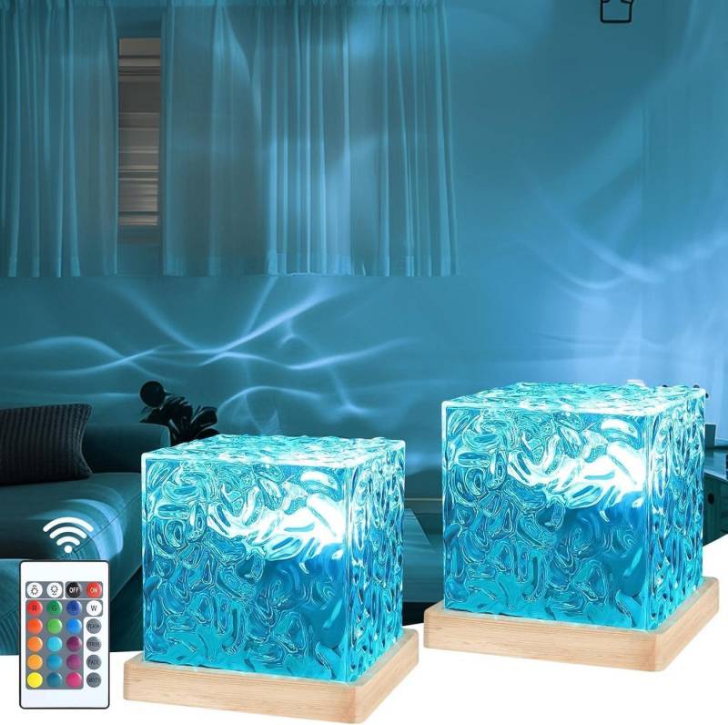 BlingBin LED Nachtlicht LED Sternenhimmel Projektor, Tischlampe mit 16 RGB Farbwechsel, Wasserwellen Tischlampe mit Fernbedienung, USB-Anschluss, LED fest integriert, Farbwechsler, Nordlicht Projektor Lamp, Ocean Lamp für Zimmer Deko/Party von BlingBin