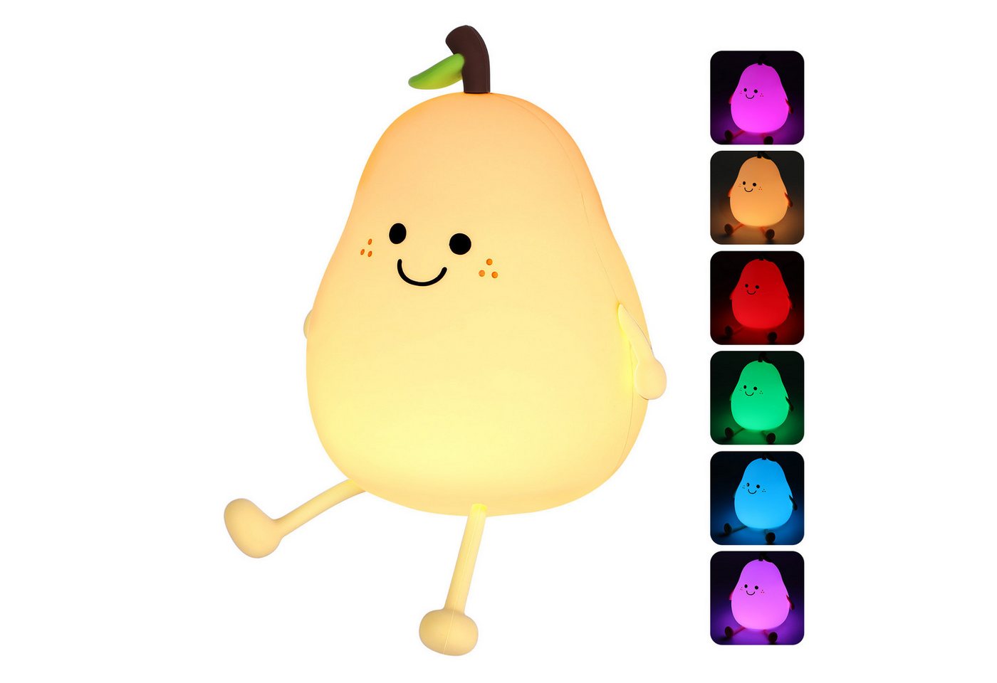 BlingBin LED Nachtlicht Lächeln Birne Silikon Stilllicht, 7 Farben Dimmbar Nachttischlampe, Touch Dimmbar und Timing Funktion, cUSB-Aufladung, LED fest integriert, warmweißes, 7 Farben, Farbwechsel Schlaflicht Kinderzimmer Deko Geburtstag Geschenk von BlingBin