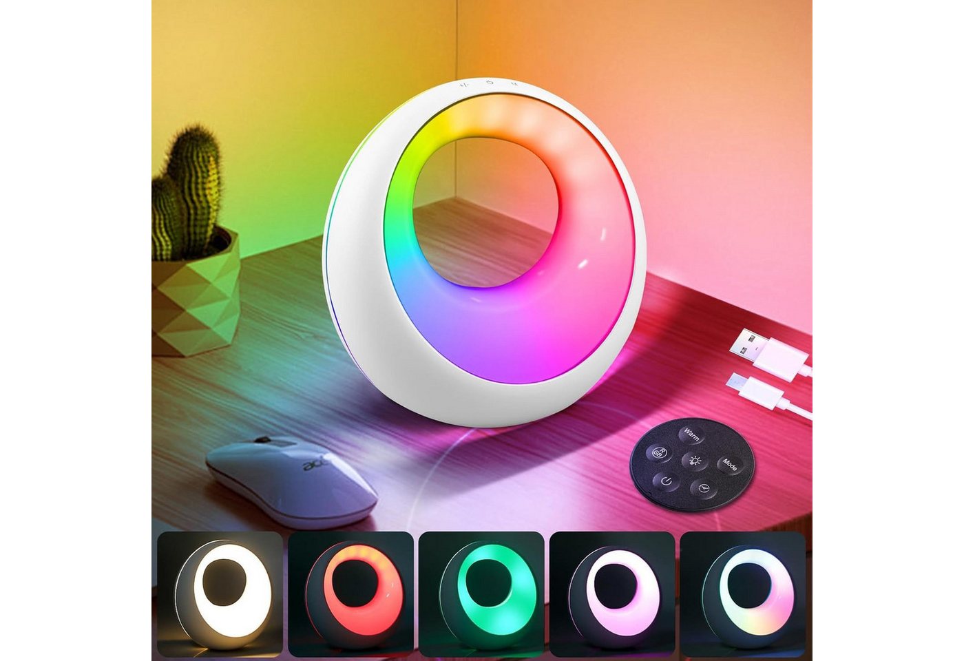BlingBin LED Nachtlicht Nachttischlampe Dimmbare Atmosphärenlampe LED Tischlampe, mit Fernbedienung, LED fest integriert, Farbwechsler, Touch Dimmbar mit RGB Farbwechsel und 3 Modi BlingBin LED Nachtlicht Nachttischlampe Dimmbare Atmosphärenlampe LED Tischlampe, mit Fernbedienung, LED fest integriert, Farbwechsler, Touch Dimmbar mit RGB Farbwechsel und 3 Modi von BlingBin