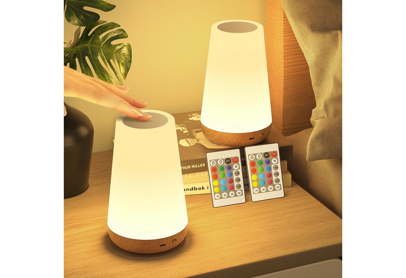 BlingBin LED Nachtlicht Nachttischlampe Touch Dimmbar mit 13 Farben und 3 Modi, LED Tischlampe, Berührung, Timing Funktion, LED fest integriert, RGB, warmweiß, USB Aufladbar Nachtlampe mit Fernbedienung für Schlafzimmer Wohnzimmer von BlingBin