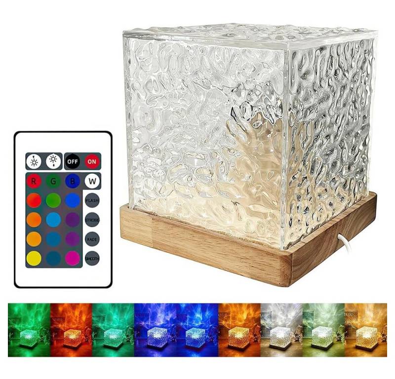 BlingBin LED Nachtlicht Wasserwellen Tischlampe, 16 Farben Nachtlicht Cube mit Fernbedienung, RGBW Lampe 16 Farben Nachtlicht, LED fest integriert, RGB, Tischlampe Kristall Nachtlicht für Schlafzimmer, Wohnzimmer, Partys von BlingBin