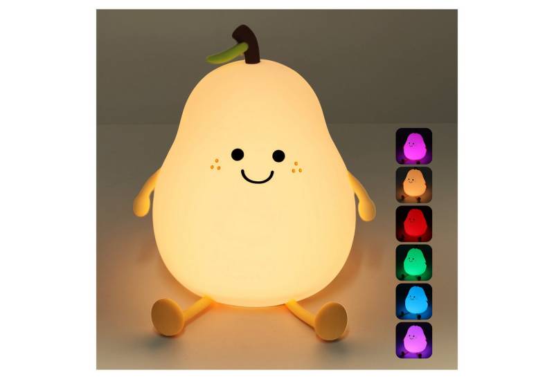 BlingBin LED Nachtlicht Stilllicht Für Kleinkinder, Nachttischlampe, Tragbar Tischlampe, Touch Dimmbar und Timing Funktion, USB-Aufladung, LED fest integriert, warmweißes, 7 Farben, Lächeln Birne Silikon Stilllicht, 7 Farben Dimmbar Nachttischlampe von BlingBin