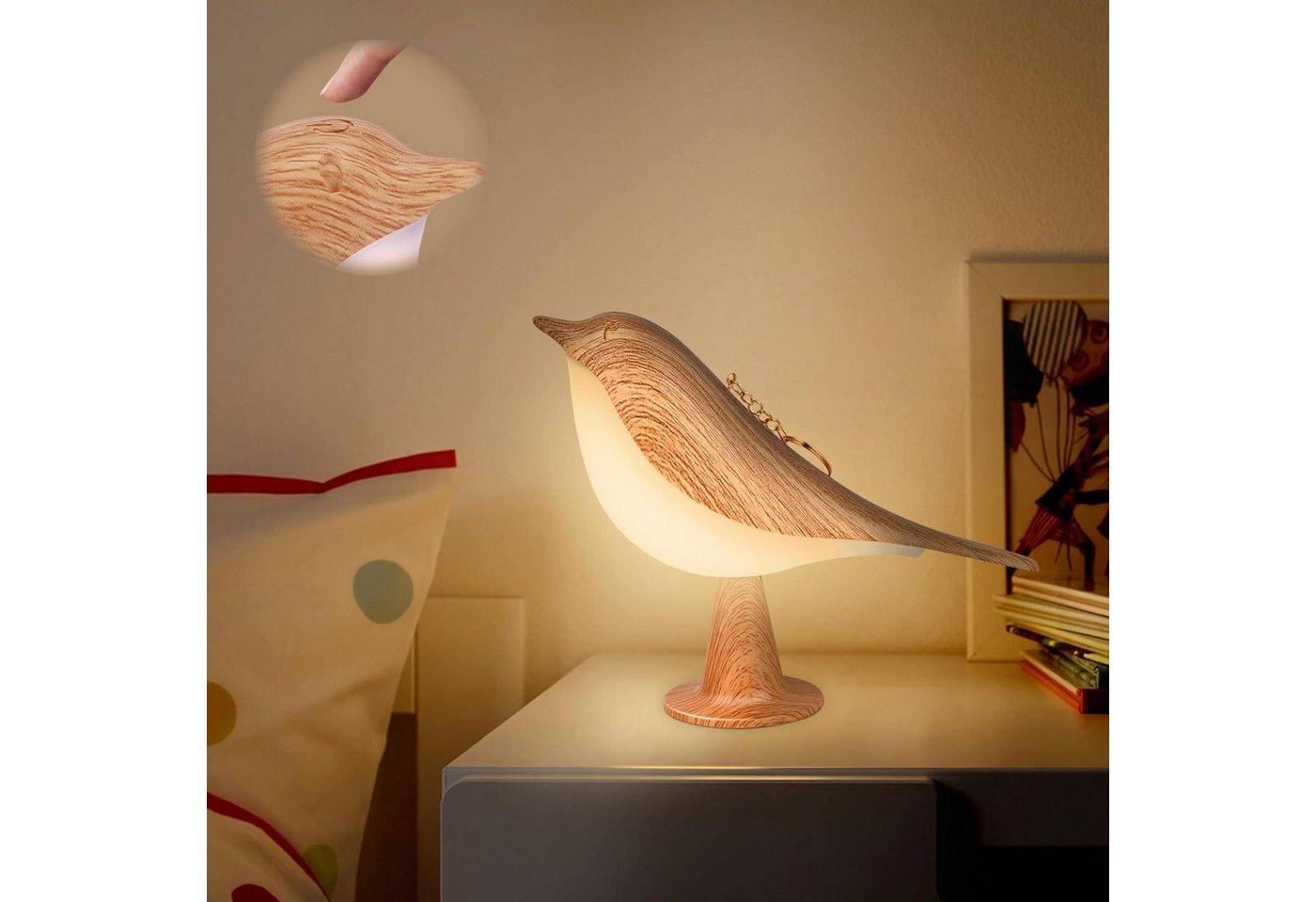 BlingBin LED Nachtlicht Vogel Tischleuchte, Kabellos Touch Dimmbare Nachttischlampe, Aroma Diffuser Funktion & USB wiederaufladbare, LED fest integriert, Warmweiß, Natürliches Licht, Kaltweiß, Kleine 3000K-6000K Schreibtischlampe für Kinder Erwachsene von BlingBin
