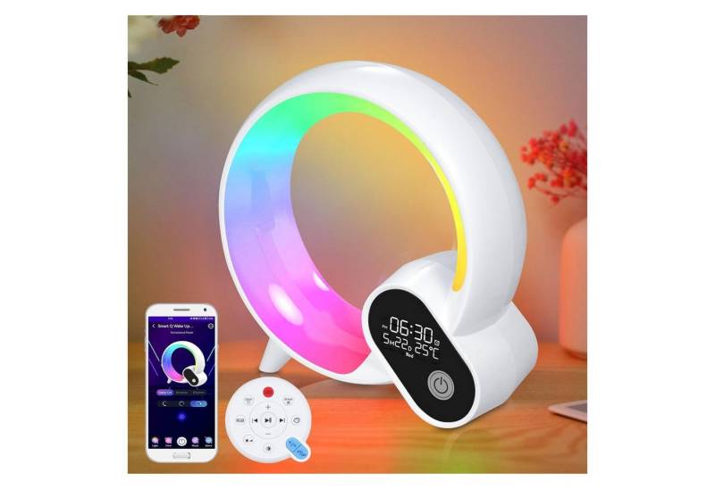 BlingBin LED Nachttischlampe AtmosphäRenlampe, RGBCW Wecklicht mit Bluetooth Lautsprecher, App Steuerung und Musiksynchronisierung, LED fest integriert, RGB, Dimmbare Nachtlicht Alarm Clock Mit Fernsteuerung für Schlafzimmer von BlingBin