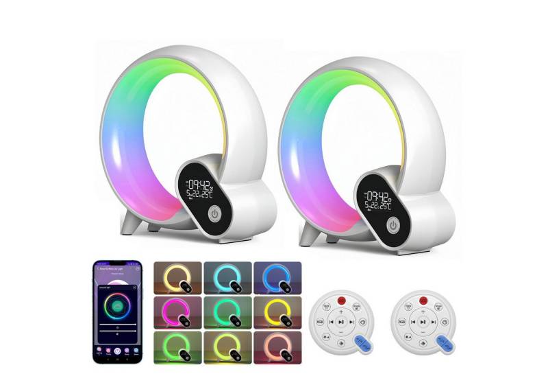 BlingBin LED Nachttischlampe AtmosphäRenlampe, RGBCW Wecklicht mit Bluetooth Lautsprecher, App Steuerung und Musiksynchronisierung, LED fest integriert, RGB, Dimmbare Nachtlicht Alarm Clock Mit Fernsteuerung für Schlafzimmer von BlingBin
